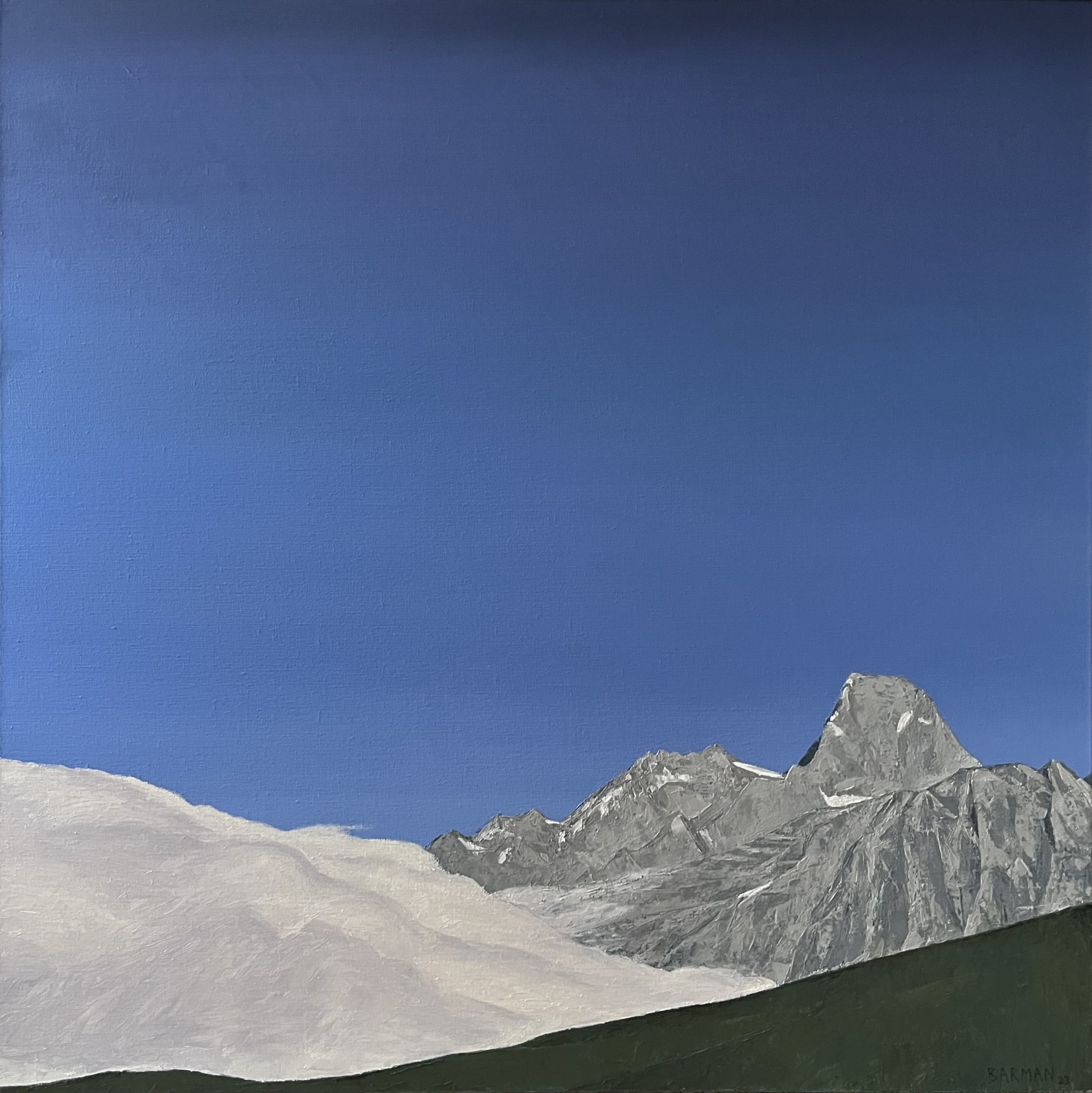 Val Ferret, huile sur toile de lin, 100x100cm, 2023